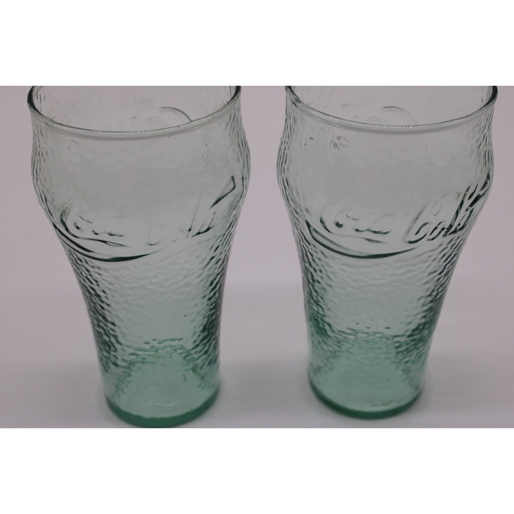 Vintage Coca Cola Pitcher and 2 Glasses Set Pebbled Green Glass Coke - Picture 9 of 11